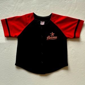 Boys size 5/6 Houston Astros Roger Clemens 22 MLB jersey black and dark red